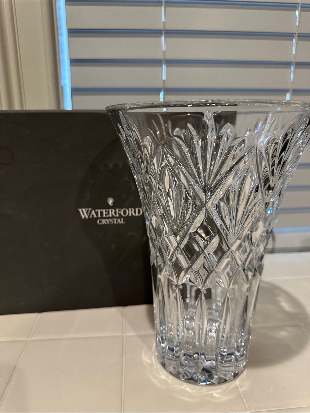 Waterford Crystal Clear Cut Pattern Heavy Vase - Clear Crystal - 10” x 7” (Top)